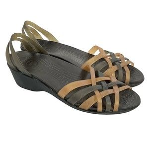 Crocs Isabella Huarache Sandals Jelly Wedge Strappy Espresso/Bronze Women’s 10